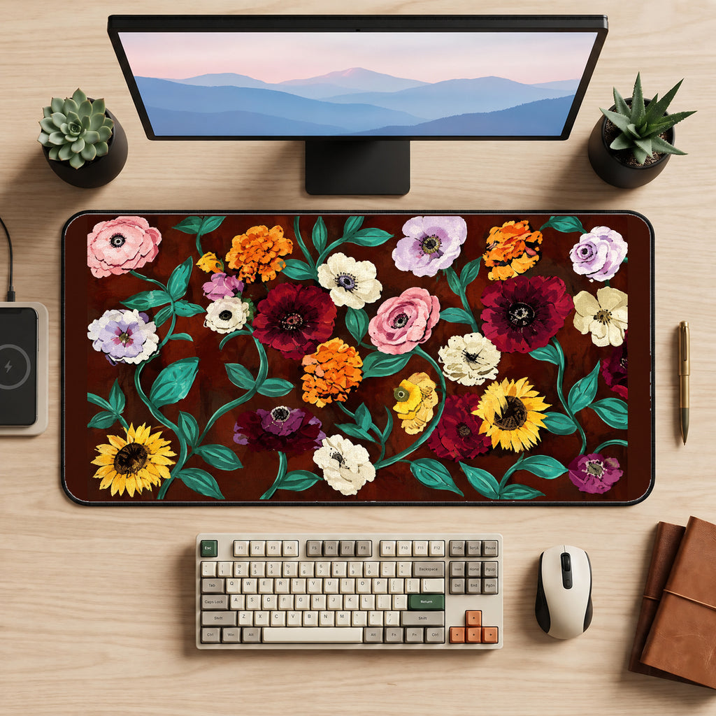 Rust Garden Flower Pattern desk mat — product mockup 2
