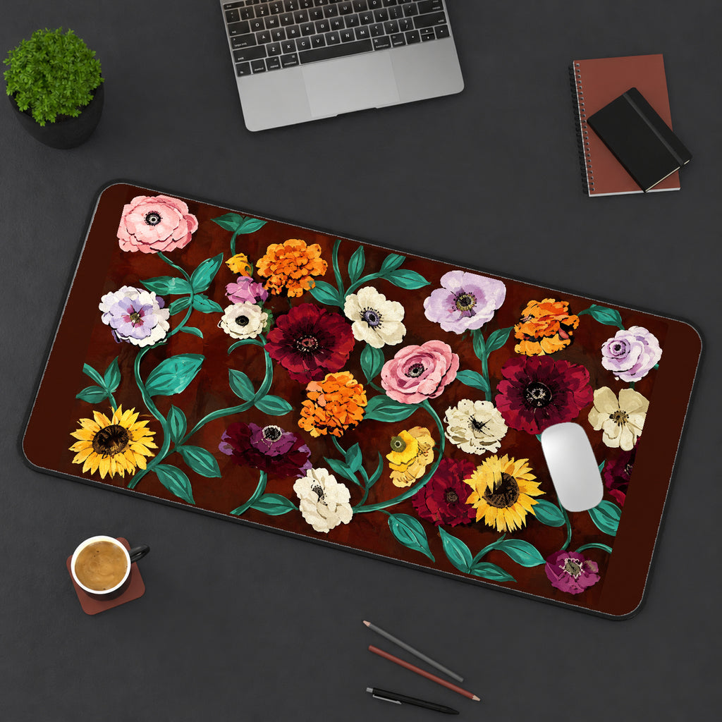 Rust Garden Flower Pattern desk mat — product mockup 3