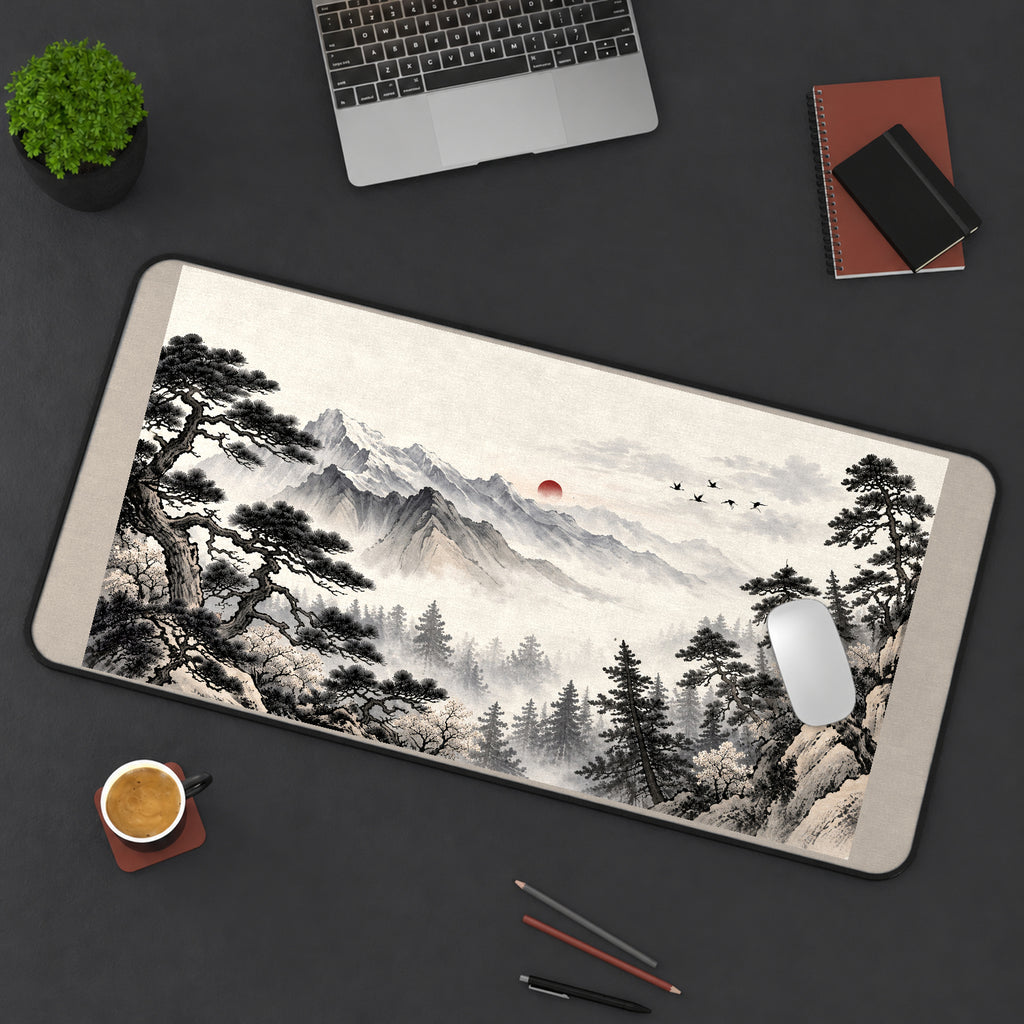 Misty Japanese Mountain Pines desk mat — product mockup 3