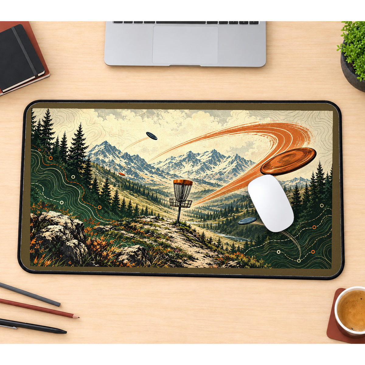 Mountain Disc Golf Course desk mat — product mockup 1