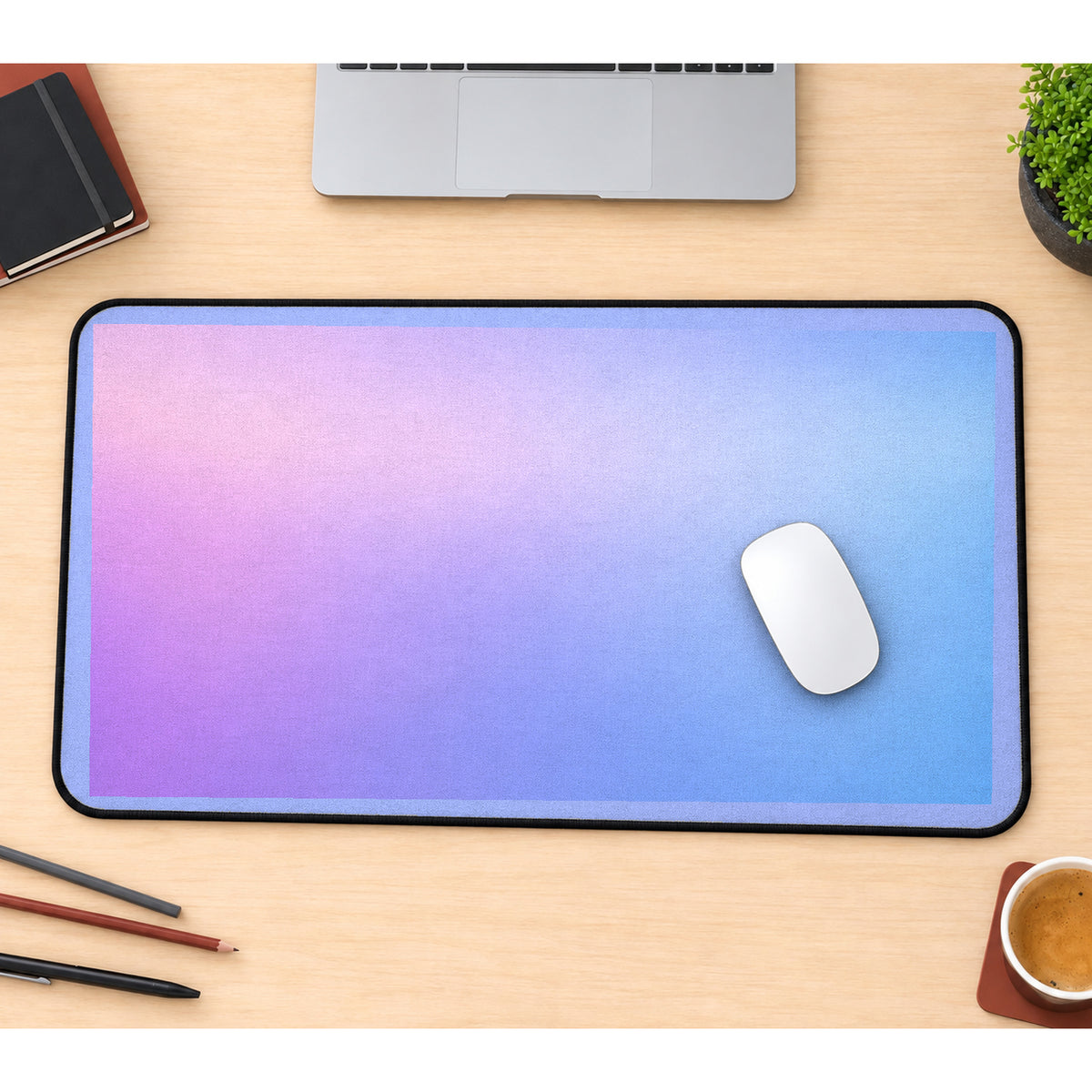 Lavender and Dusty Blue Gradient desk mat — product mockup 1