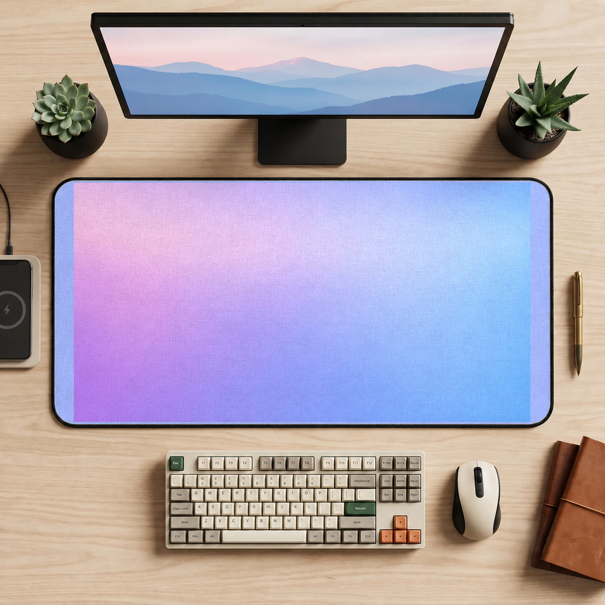 Lavender and Dusty Blue Gradient desk mat — product mockup 2