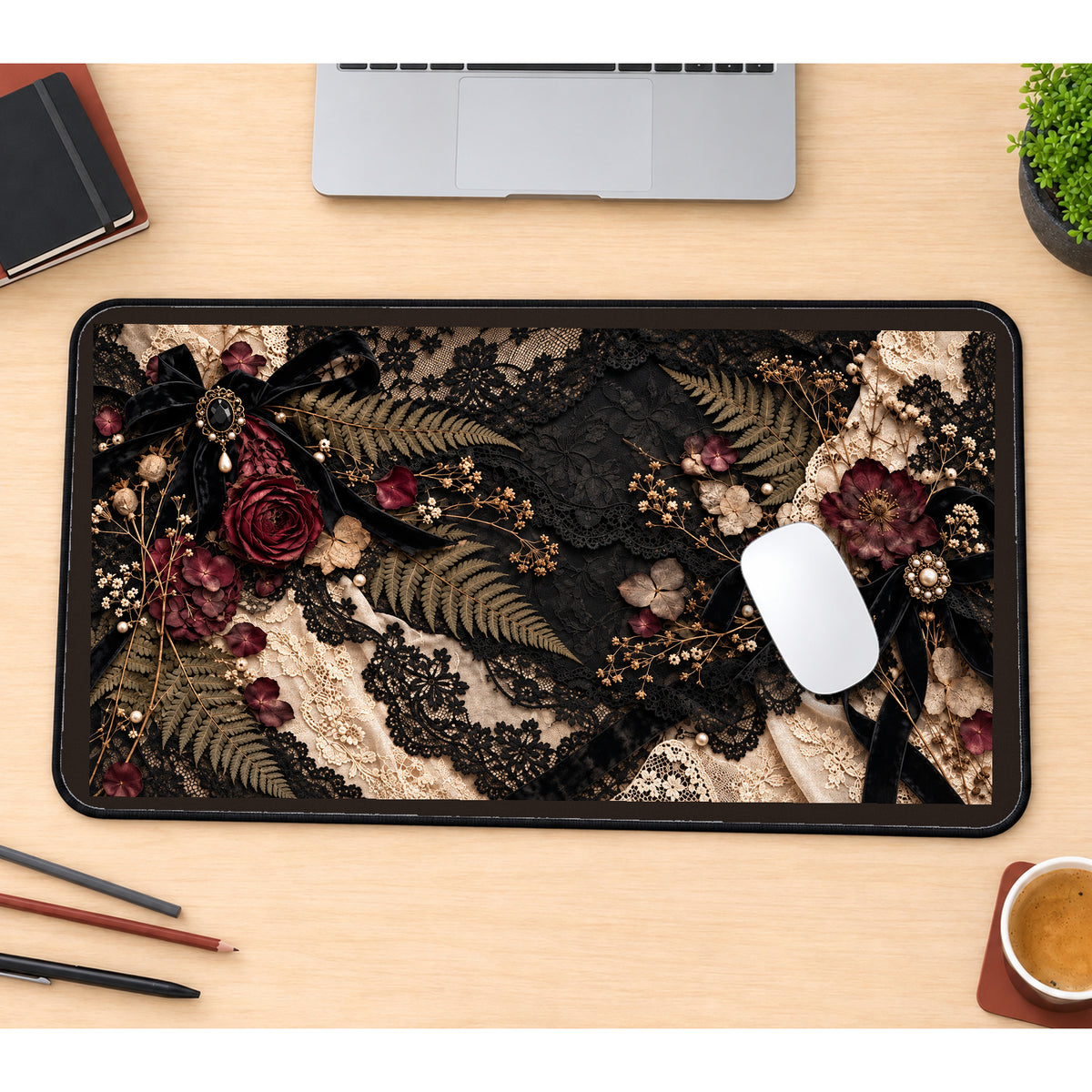 Victorian Lace Herbarium desk mat — product mockup 1