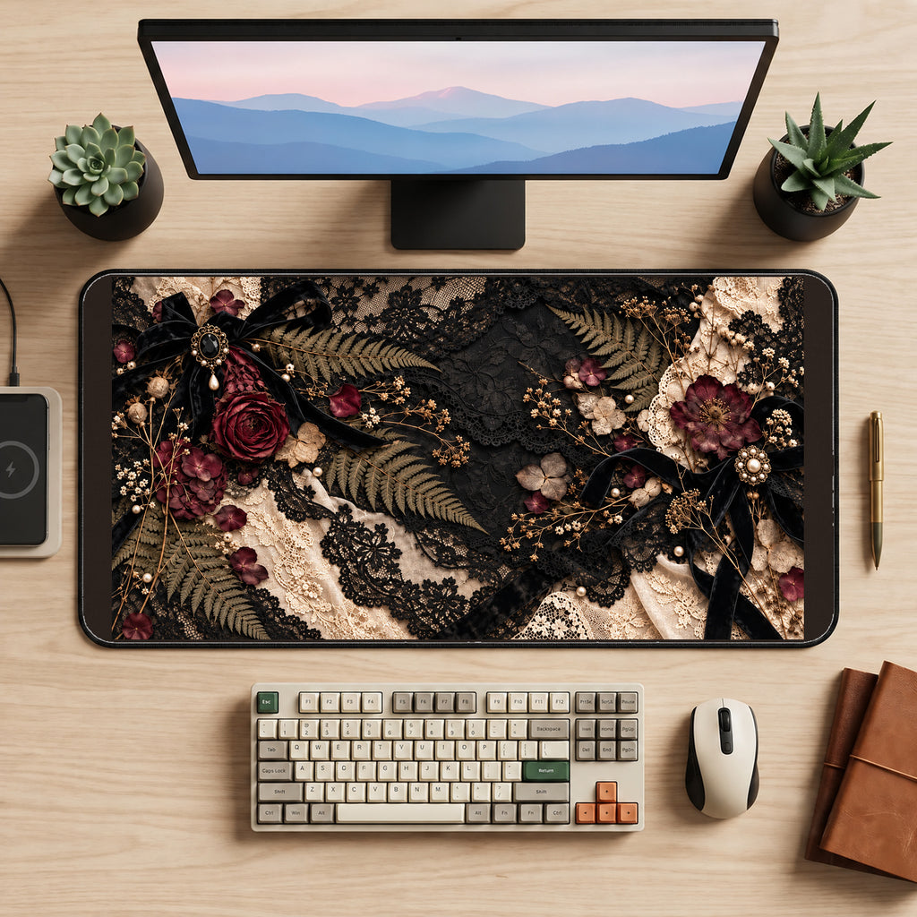 Victorian Lace Herbarium desk mat — product mockup 2