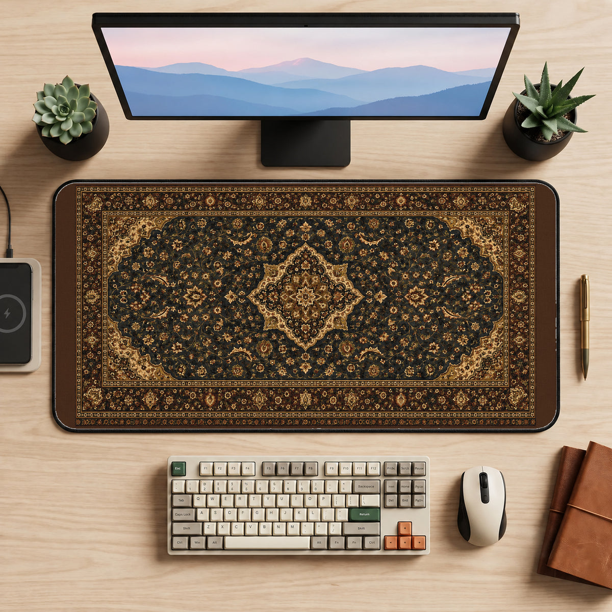 Dark Persian Rug Medallion desk mat — product mockup 2