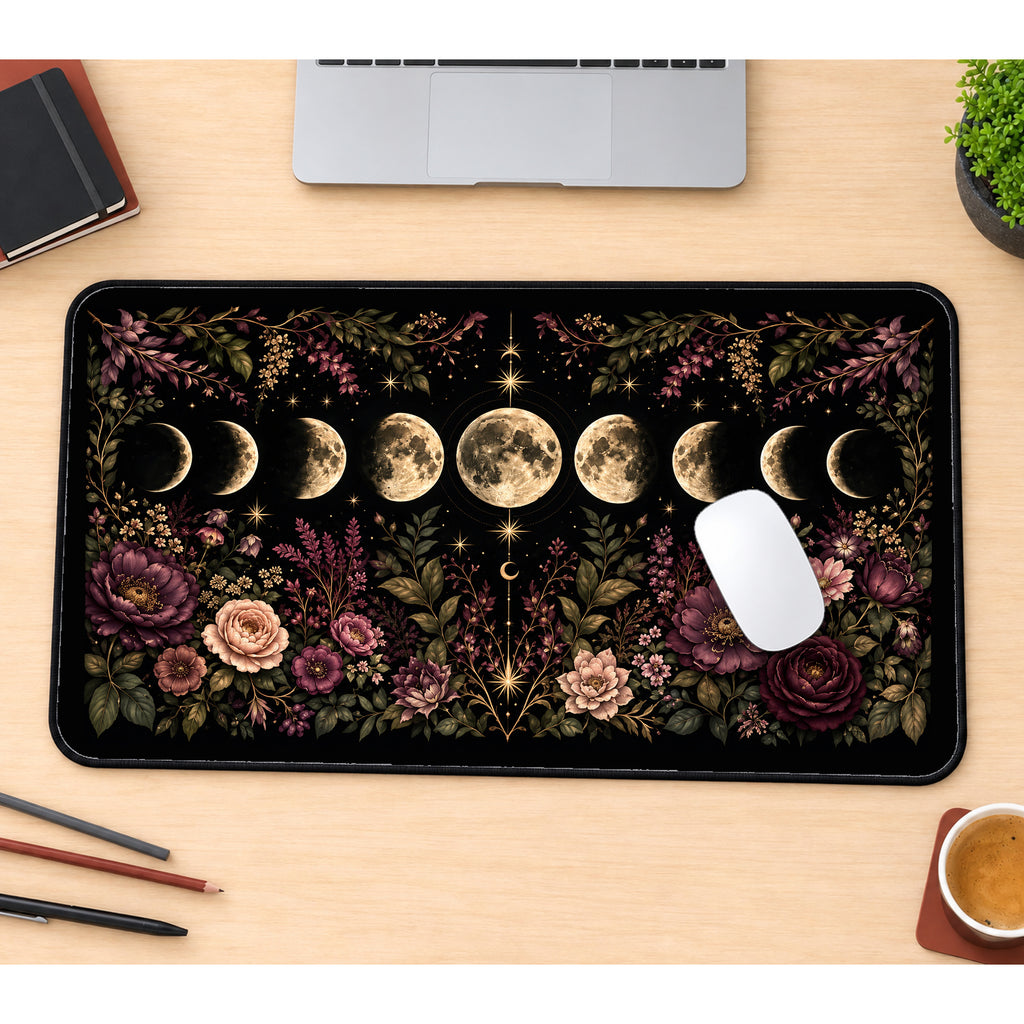 Moon Phases and Dark Roses desk mat — product mockup 1