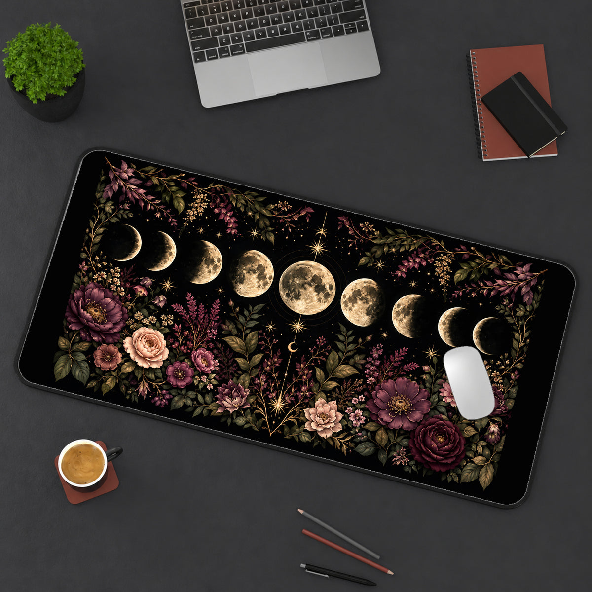 Moon Phases and Dark Roses desk mat — product mockup 3
