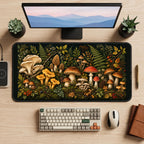 Woodland Mushroom Forager desk mat — product mockup 2