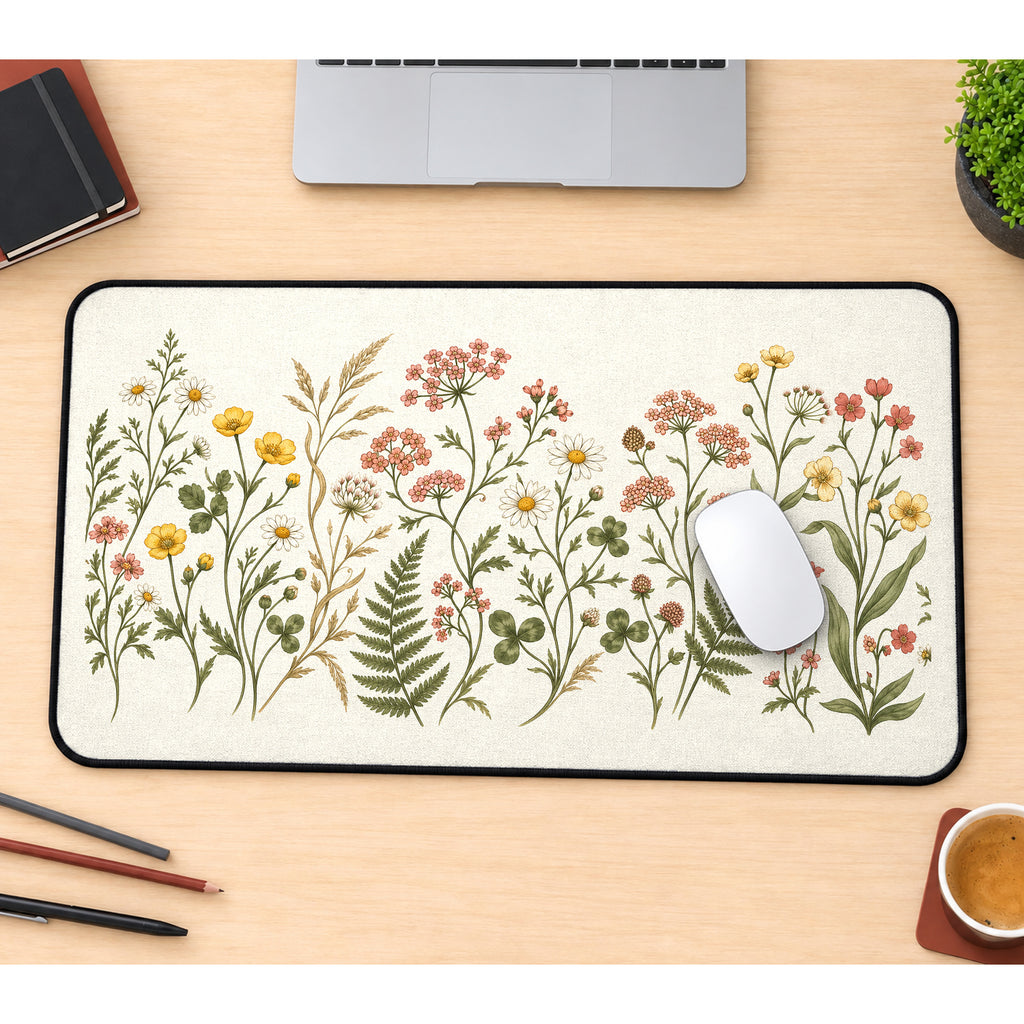 Vintage Wildflower Field Study desk mat — product mockup 1