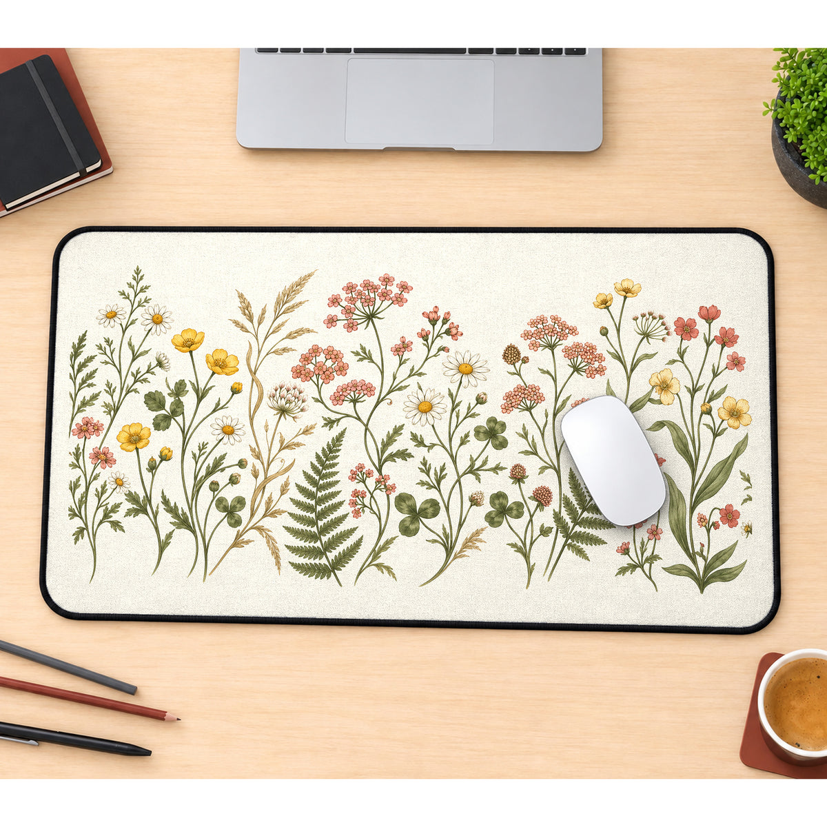 Vintage Wildflower Field Study desk mat — product mockup 1