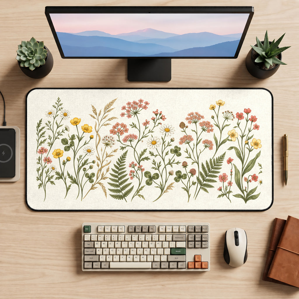 Vintage Wildflower Field Study desk mat — product mockup 2