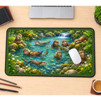 Otters in a Woodland River desk mat — product mockup 1