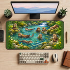 Otters in a Woodland River desk mat — product mockup 2