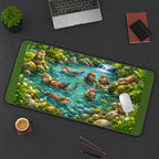 Otters in a Woodland River desk mat — product mockup 3
