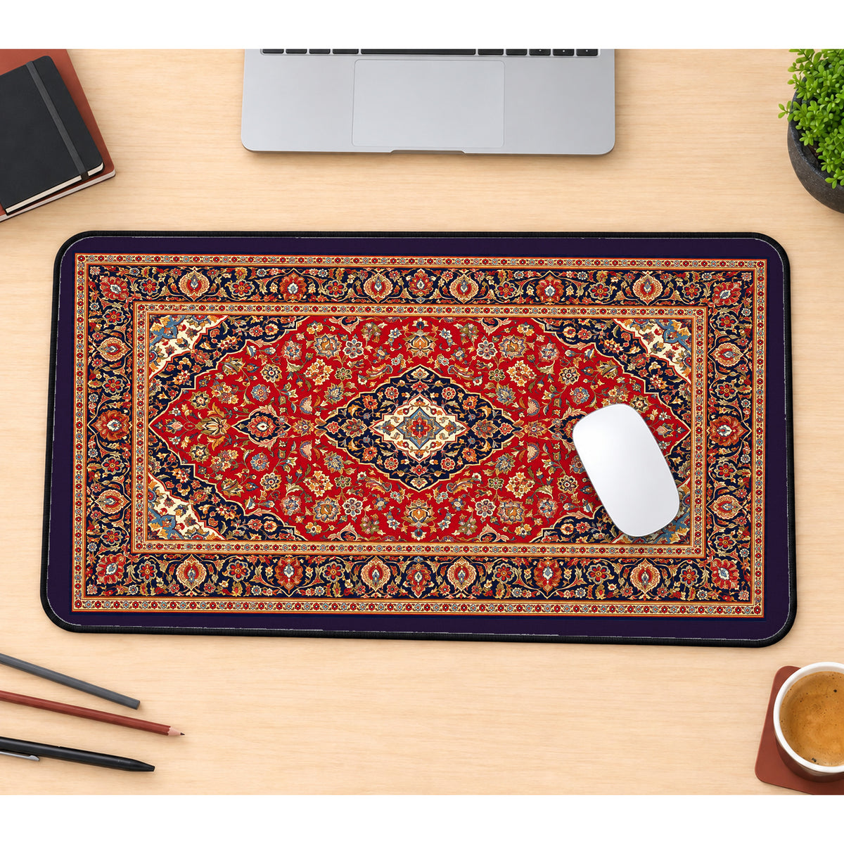 Red Persian Rug Medallion desk mat — product mockup 1