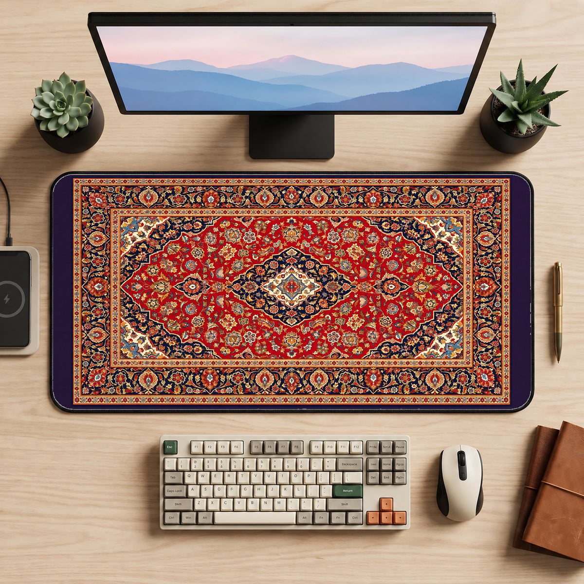 Red Persian Rug Medallion desk mat — product mockup 2