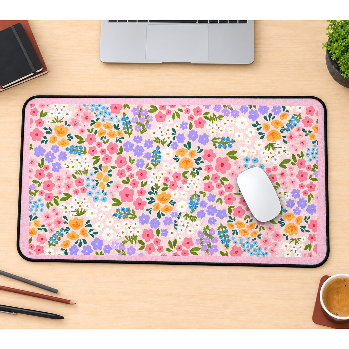 Tiny Colorful Garden Flowers desk mat — product mockup 1