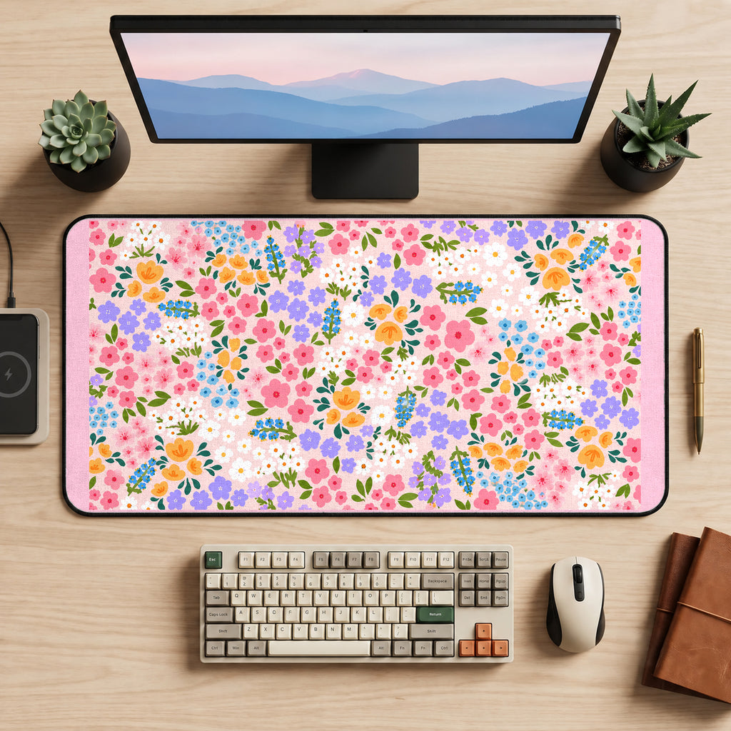 Tiny Colorful Garden Flowers desk mat — product mockup 2