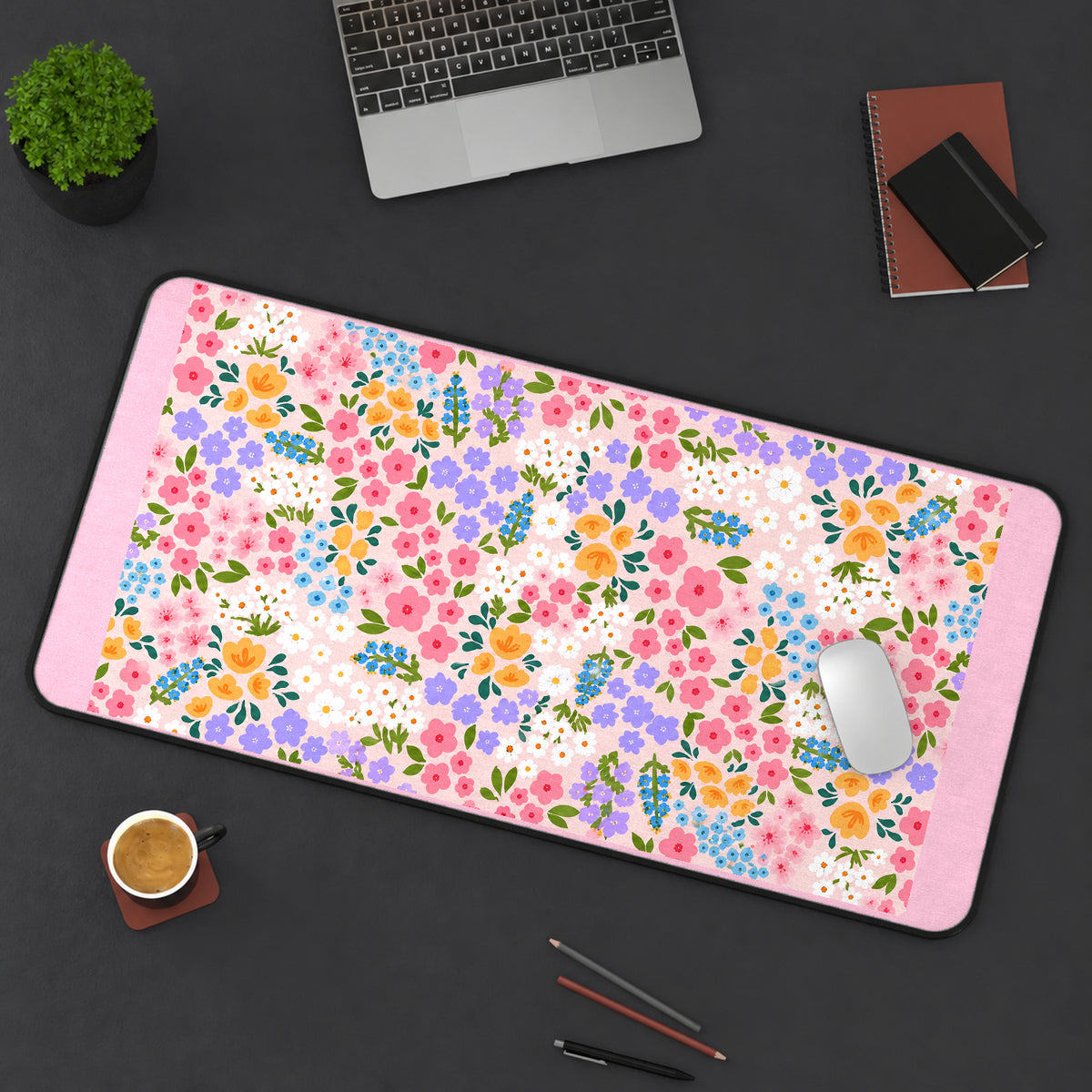 Tiny Colorful Garden Flowers desk mat — product mockup 3