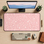 White Floral Linework on Pink desk mat — product mockup 2