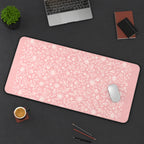 White Floral Linework on Pink desk mat — product mockup 3