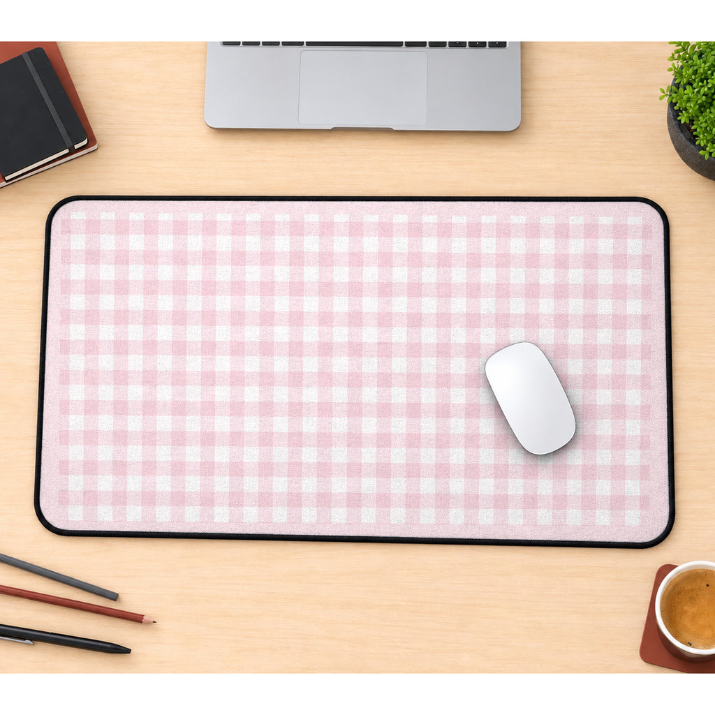 Pastel Pink Gingham desk mat — product mockup 1