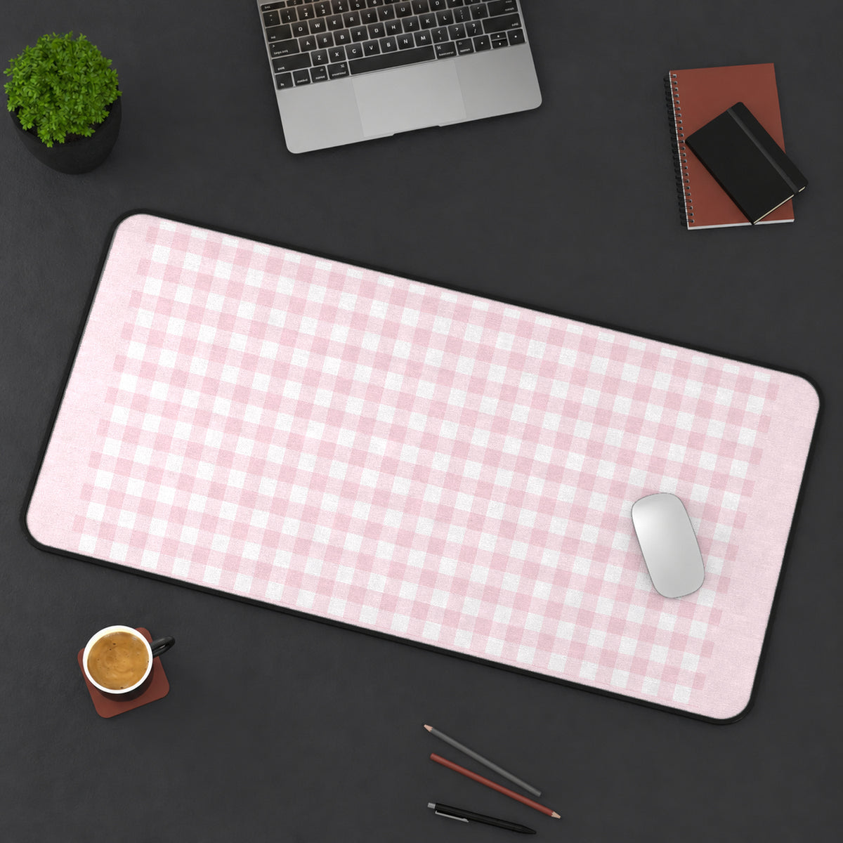 Pastel Pink Gingham desk mat — product mockup 3
