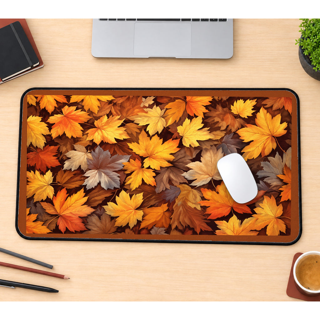 Golden Autumn Maple Leaves desk mat — product mockup 1