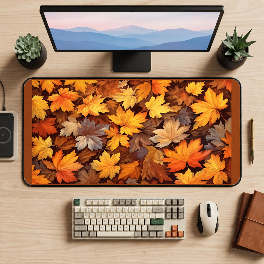 Golden Autumn Maple Leaves desk mat — product mockup 2