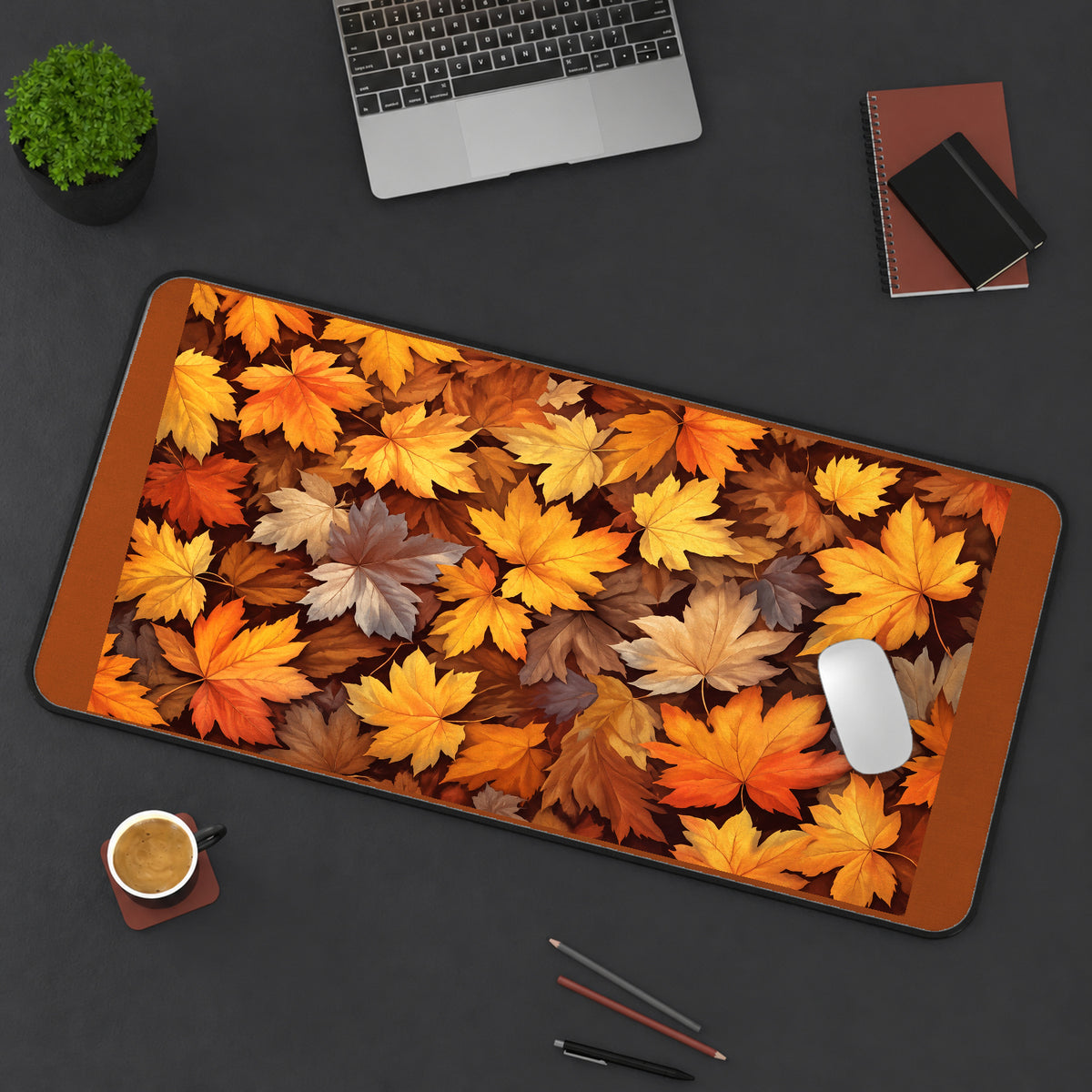 Golden Autumn Maple Leaves desk mat — product mockup 3