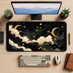 Black and Gold Celestial Clouds desk mat — product mockup 2