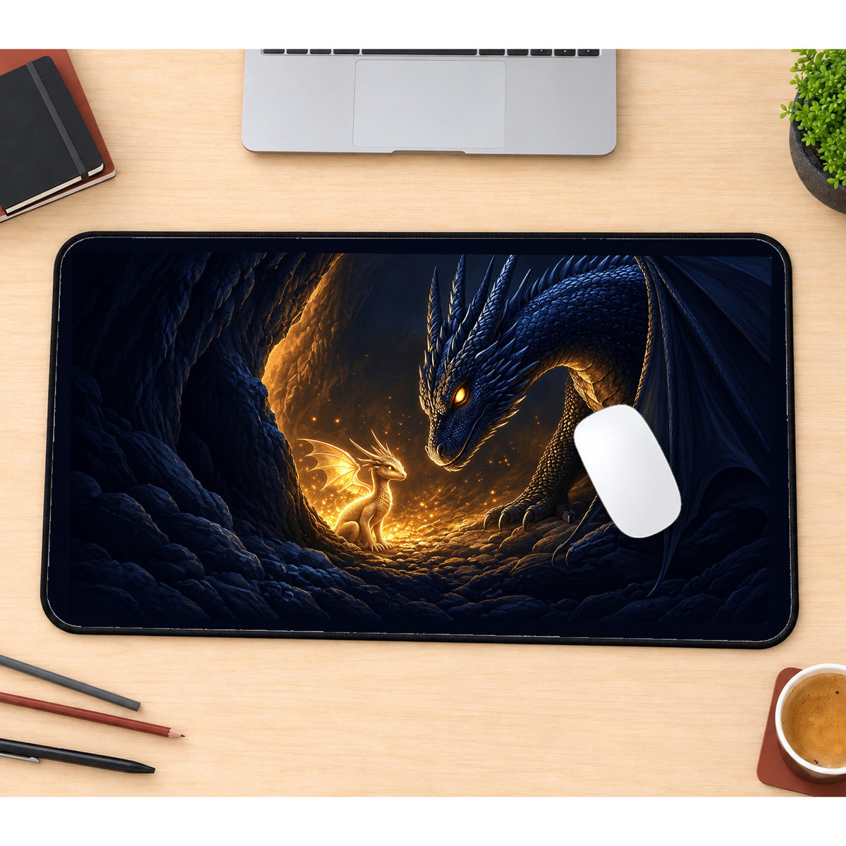 Golden Hatchling and Dark Dragon desk mat — product mockup 1