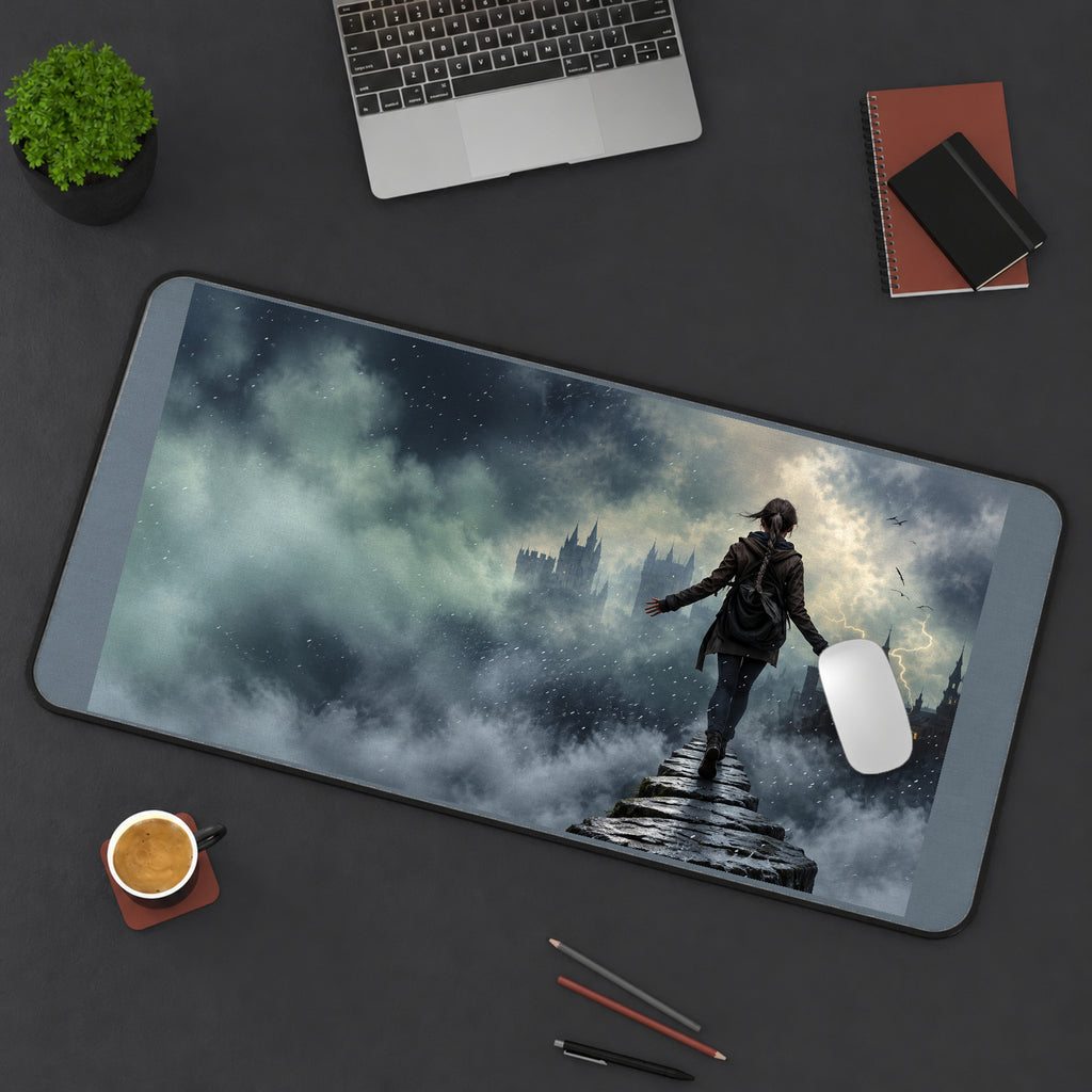 Lone Figure on a Misty Parapet desk mat — product mockup 3