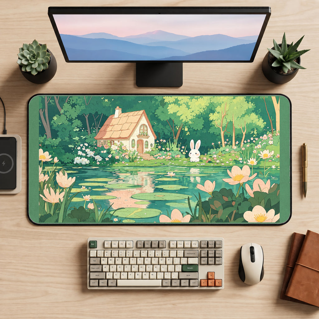 Bunny Cottage Lily Pond desk mat — product mockup 2