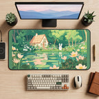 Bunny Cottage Lily Pond desk mat — product mockup 2