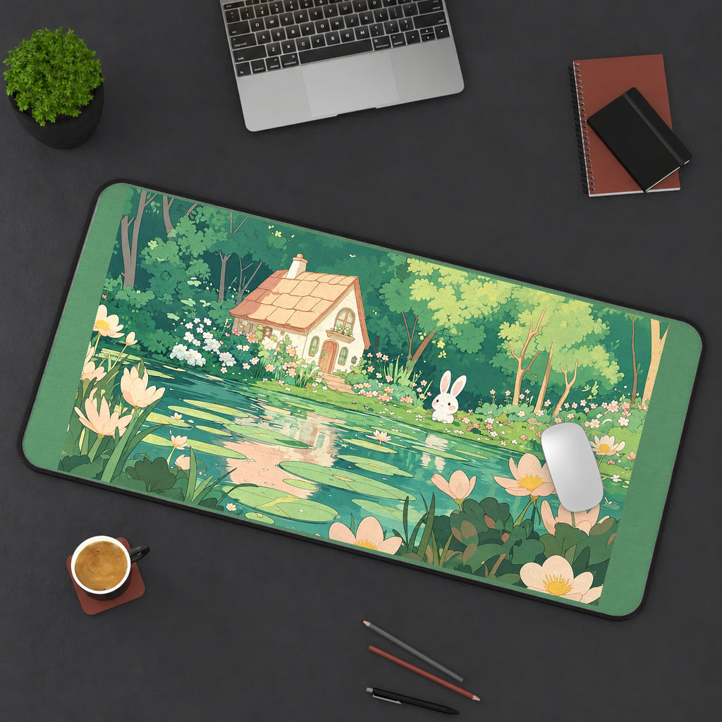 Bunny Cottage Lily Pond desk mat — product mockup 3