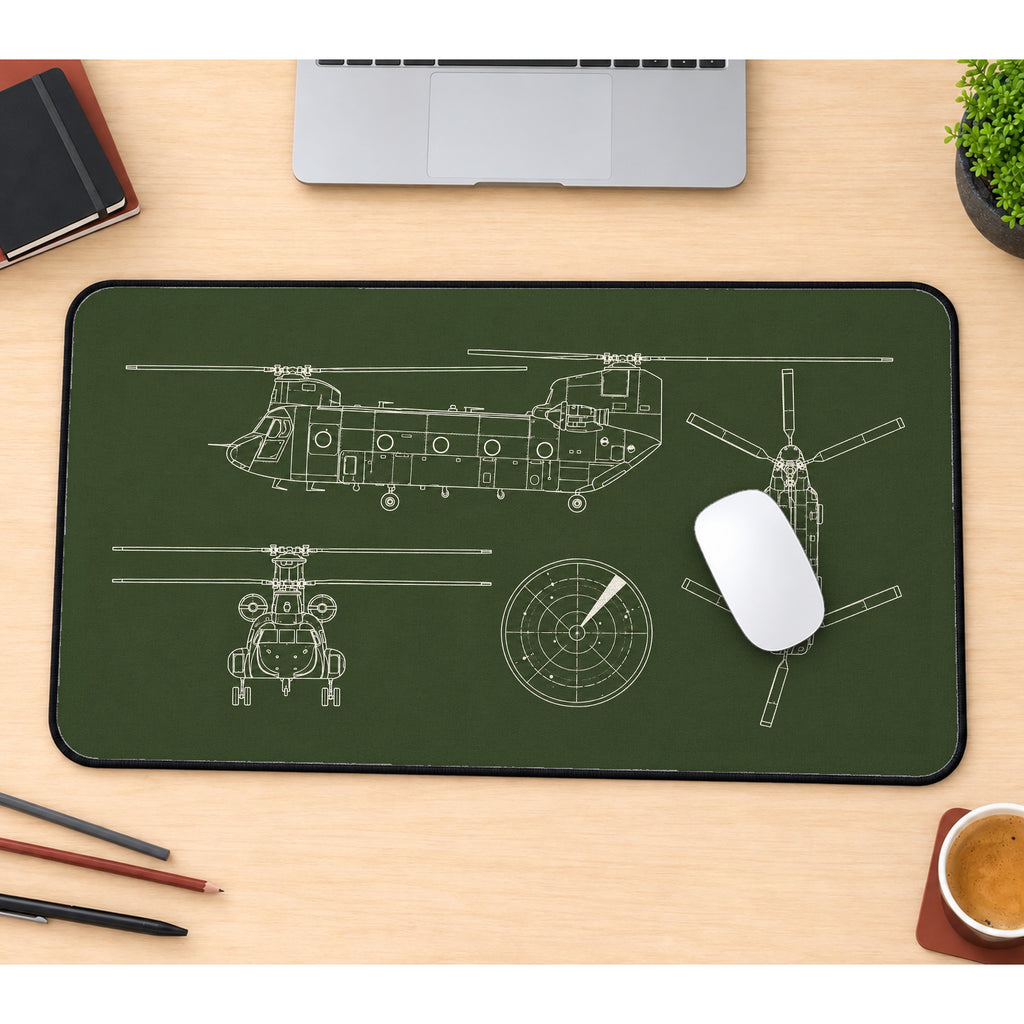 Tandem Rotor Helicopter Blueprint desk mat — product mockup 1