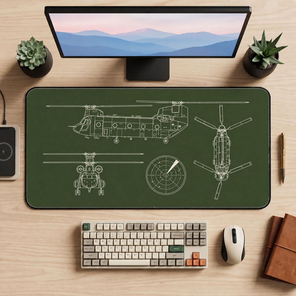 Tandem Rotor Helicopter Blueprint desk mat — product mockup 2