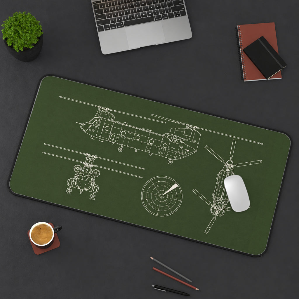 Tandem Rotor Helicopter Blueprint desk mat — product mockup 3