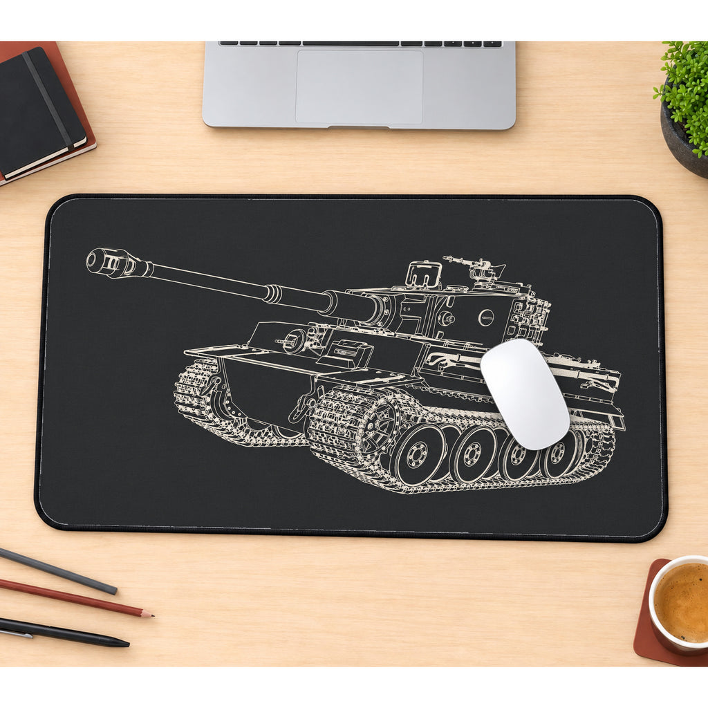 Vintage Tank Technical Drawing desk mat — product mockup 1