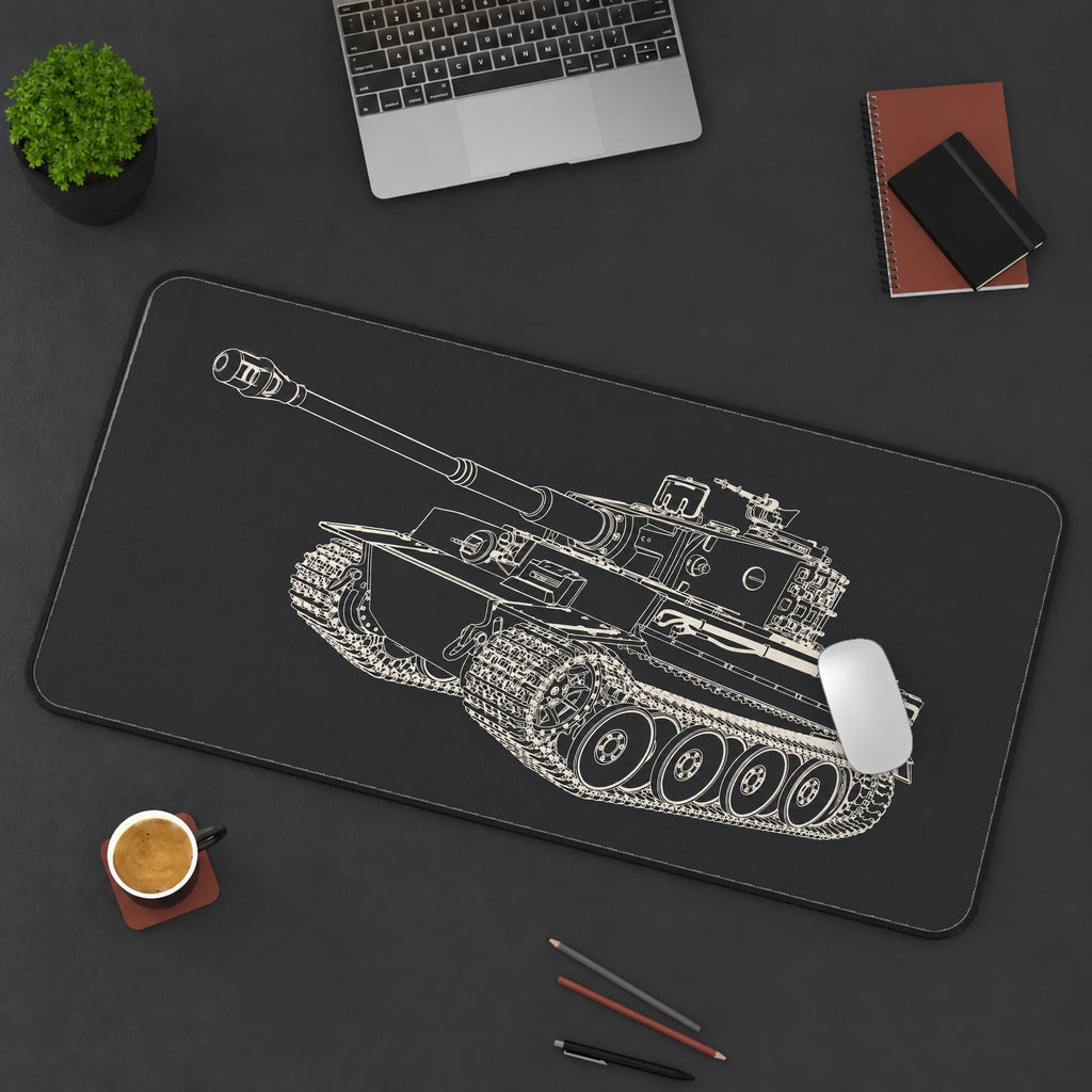 Vintage Tank Technical Drawing desk mat — product mockup 3