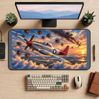 Red Tail Fighter Plane at Sunset desk mat — product mockup 2
