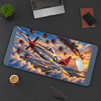 Red Tail Fighter Plane at Sunset desk mat — product mockup 3