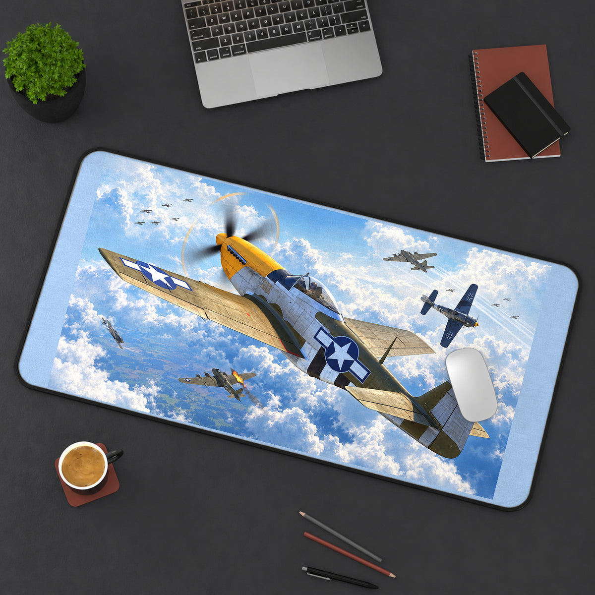 Historic Fighter Above Clouds desk mat — product mockup 3