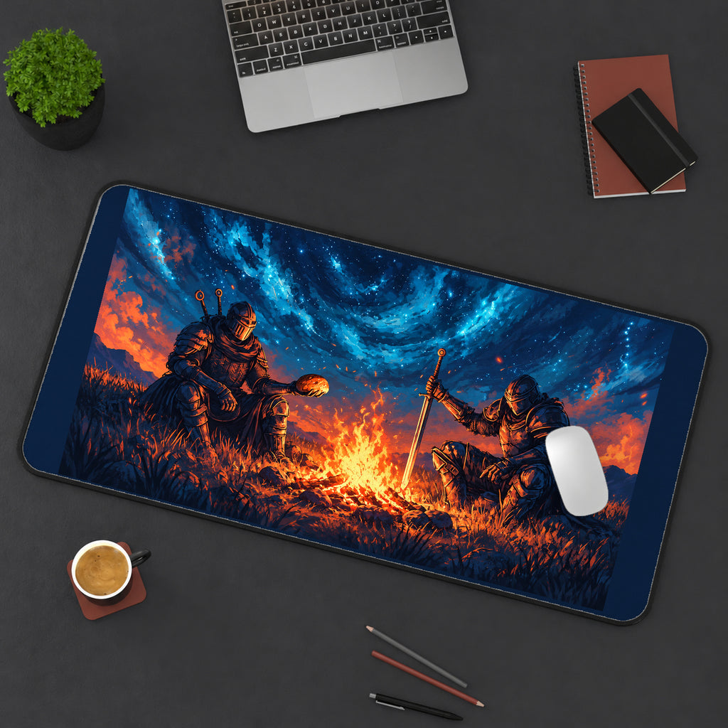 Knights Around a Starry Campfire desk mat — product mockup 3