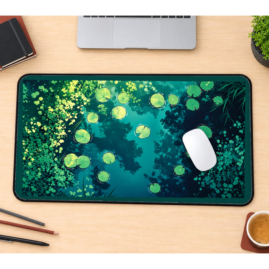 Green Lily Pad Pond desk mat — product mockup 1