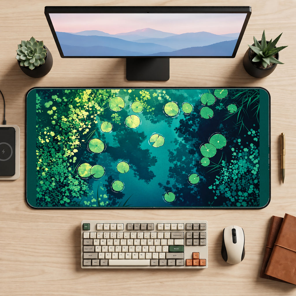 Green Lily Pad Pond desk mat — product mockup 2