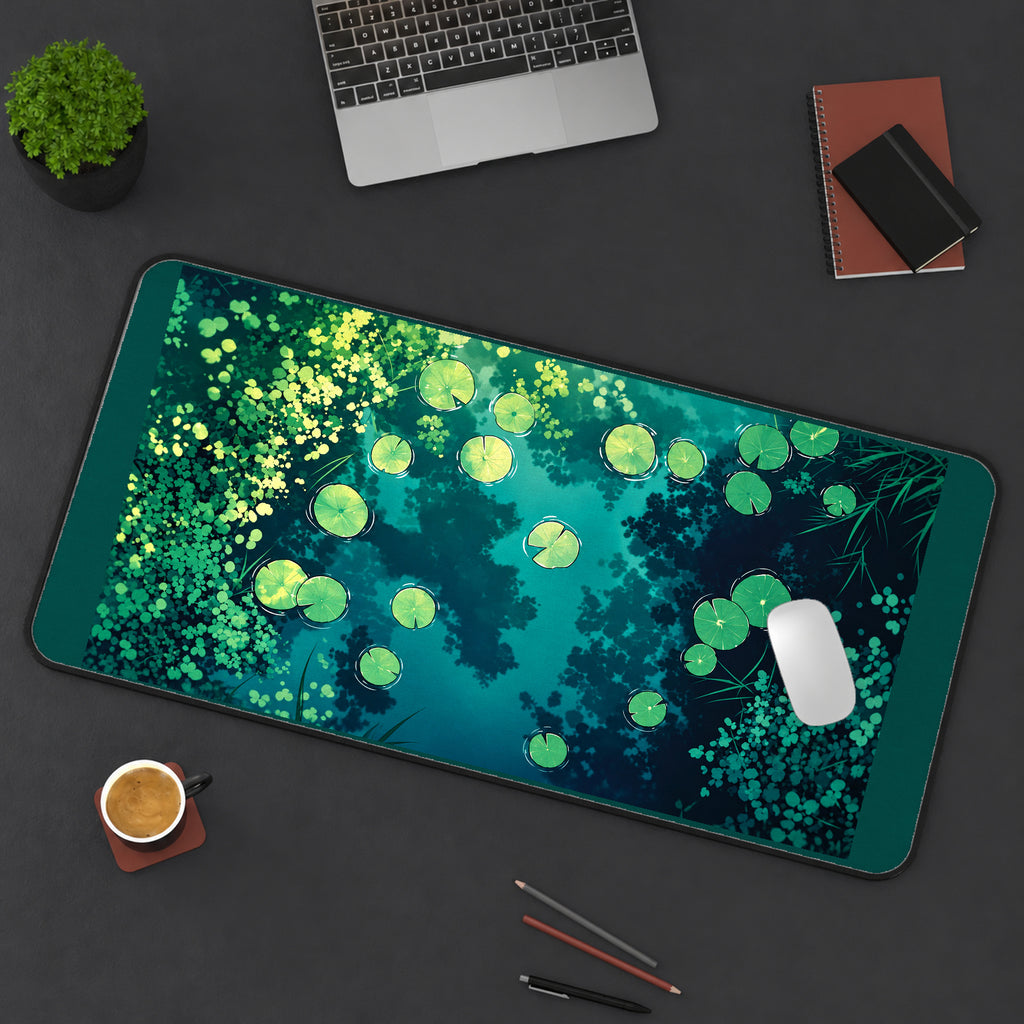Green Lily Pad Pond desk mat — product mockup 3