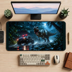 Roaring Dinosaur and Jungle Vehicle desk mat — product mockup 2