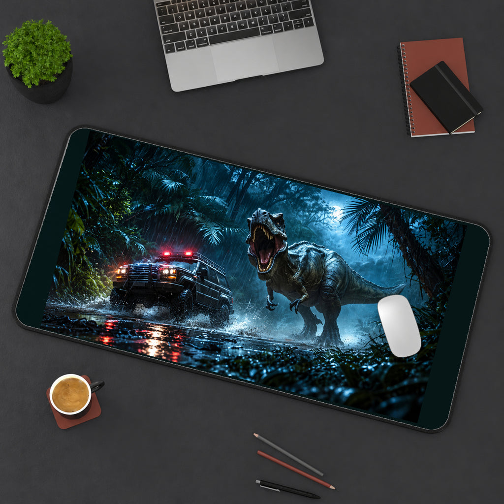 Roaring Dinosaur and Jungle Vehicle desk mat — product mockup 3